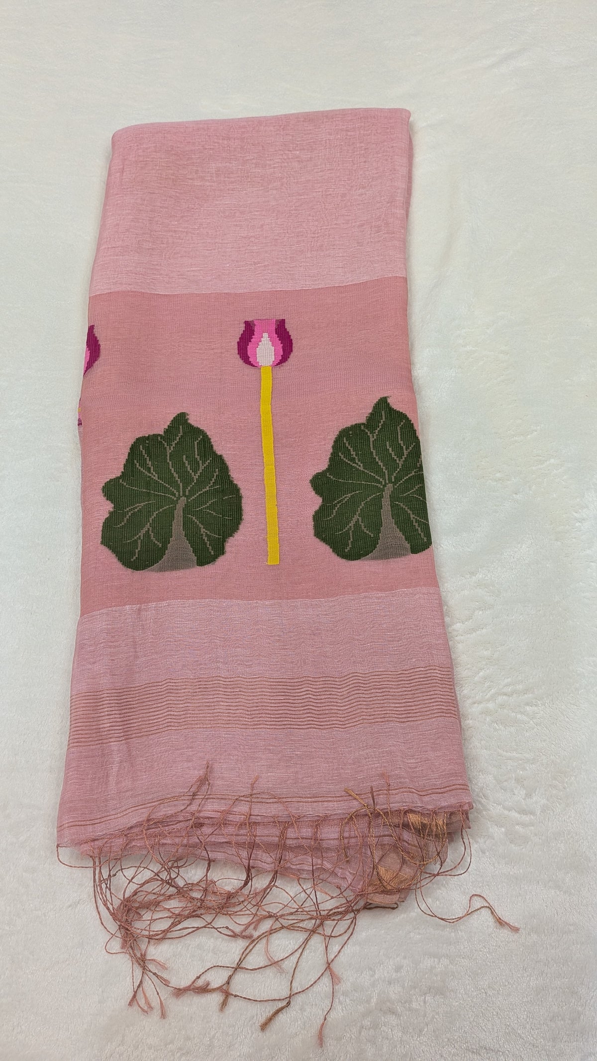 Swan Lotus Motif Handwoven Saree — Blush pink