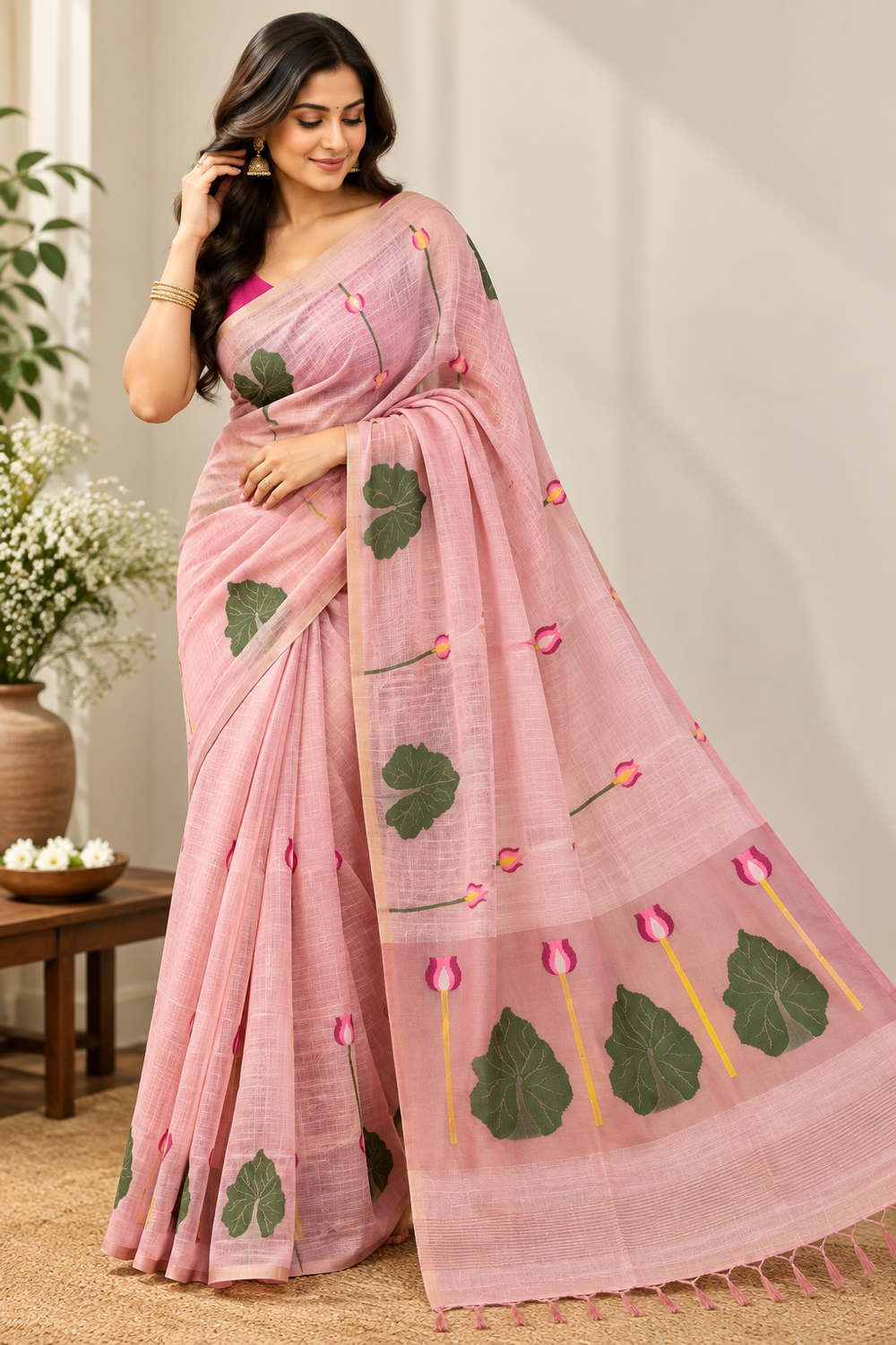 Swan Lotus Motif Handwoven Saree