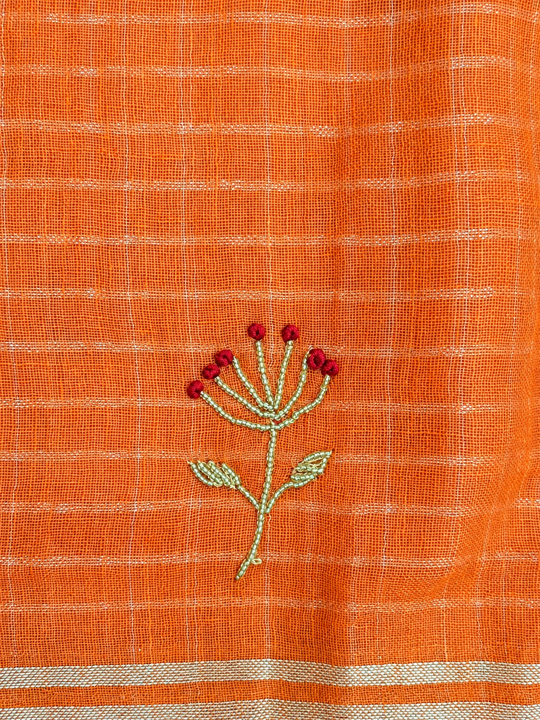 Pure Linen by Linen Saree with Dordozi Pearl Work & French Knot