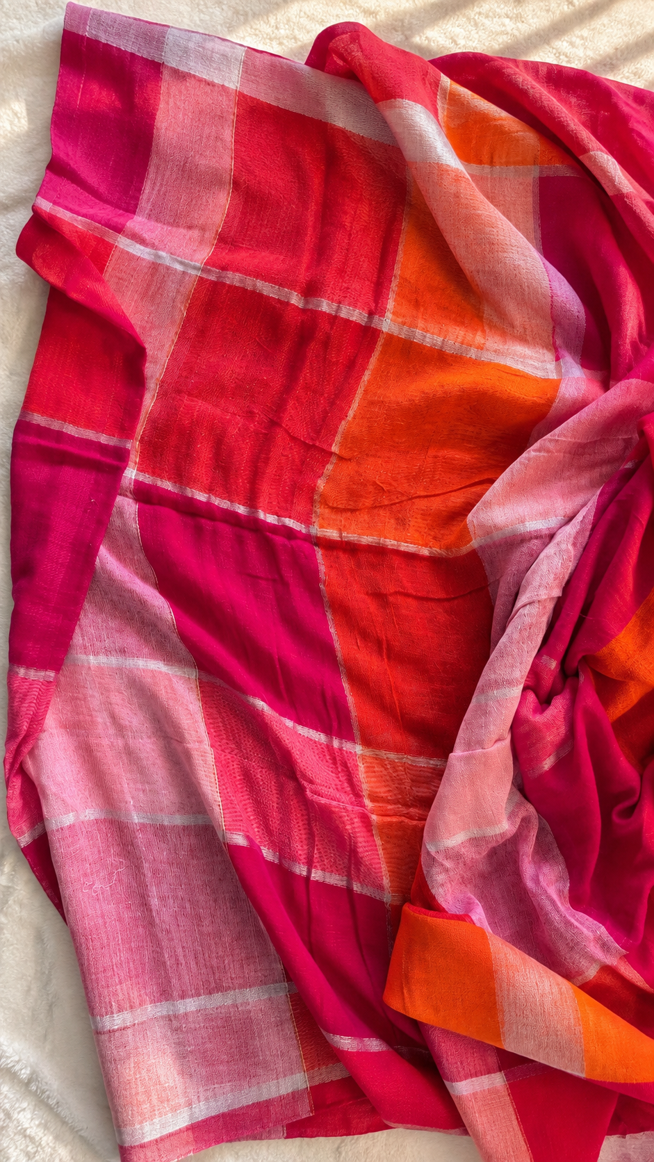 Checked Linen Blend Saree — 🩷💗 Blush Pink & Magenta